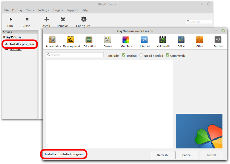 PlayOnLinux -Instalacja programu spoza listy