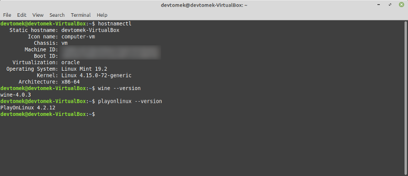 Wersje pakietów użytych podczas instalacji